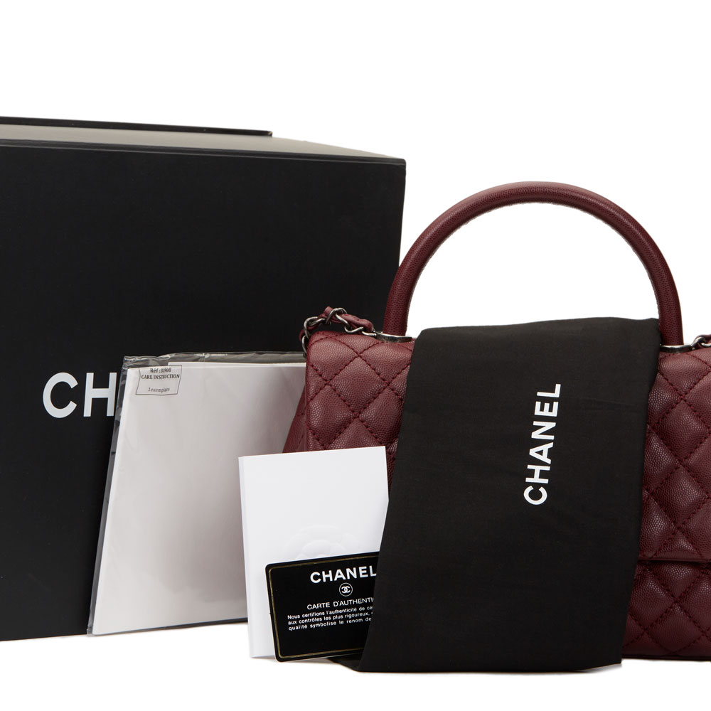 Chanel Burgundy Quilted Caviar Leather Small Coco Handle - Image 10 of 10