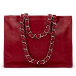 Chanel Red Lambskin Vintage Timeless Shoulder Tote