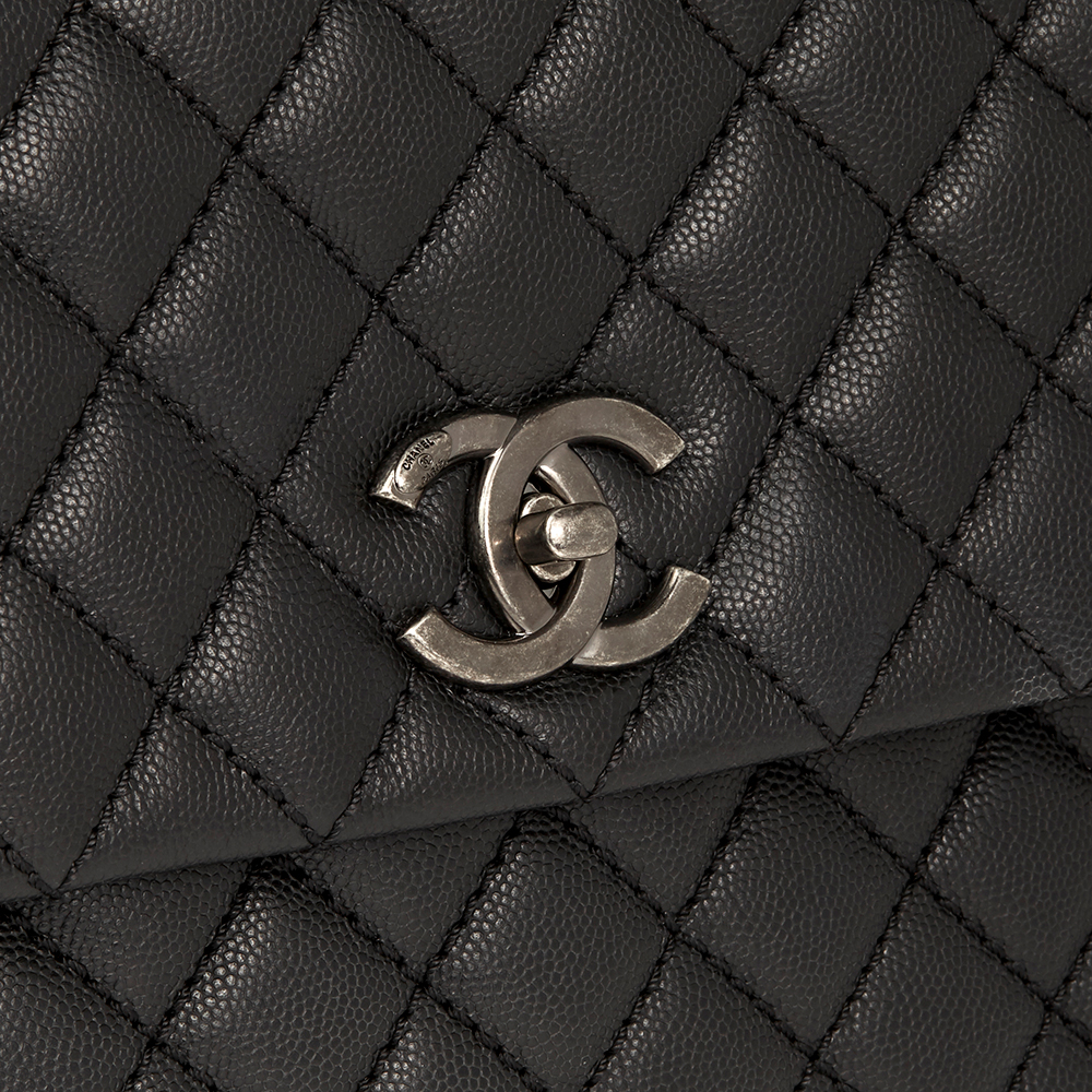 Chanel Black Quilted Caviar Leather Large Coco Handle - Image 6 of 10