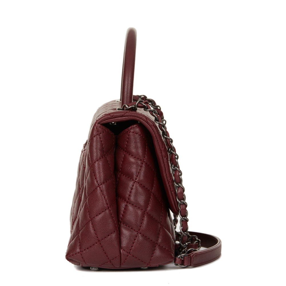 Chanel Burgundy Quilted Caviar Leather Small Coco Handle - Image 4 of 10