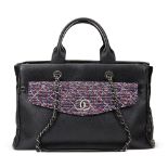 Chanel Black Caviar Leather Timeless Shoulder Tote & Tweed Pouch