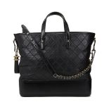 Chanel Black Aged & Smooth Calfskin Leather Gabrielle Large Shopping Tote