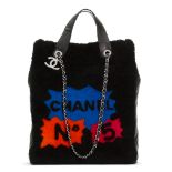 Chanel Black Shearling Patchwork Tote