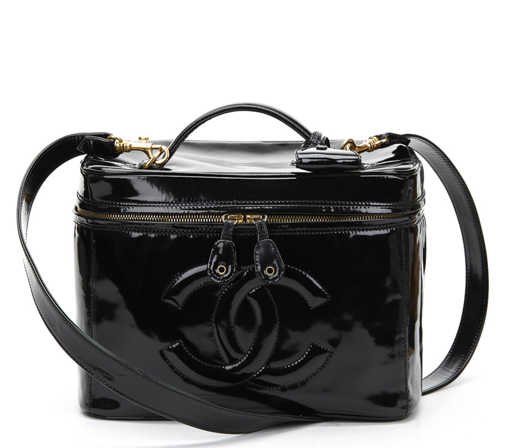 Chanel Black Patent Leather Vintage Vanity Bag