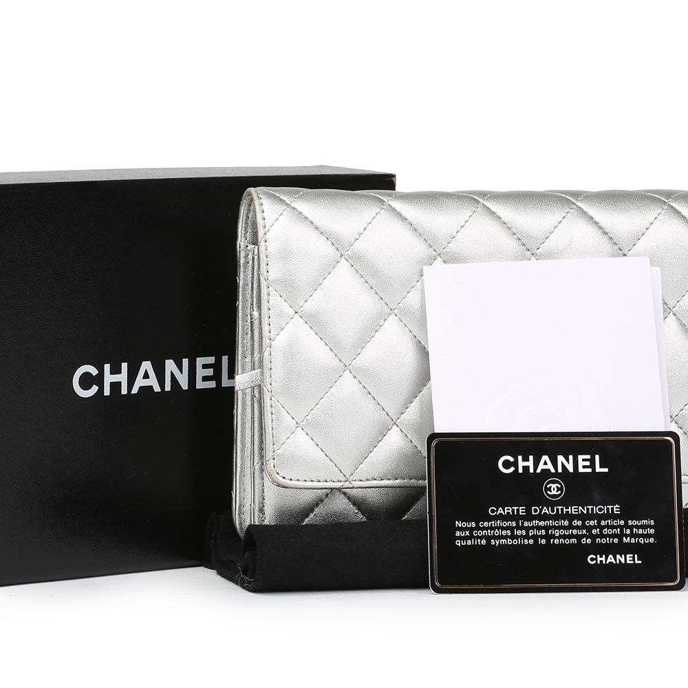 Chanel Silver Quilted Metallic Lambskin Wallet-On-Chain WOC - Image 10 of 11