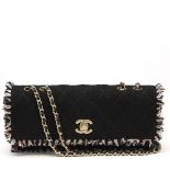 Chanel Black & Multicolour Tweed Fabric East West Classic Single Flap Bag