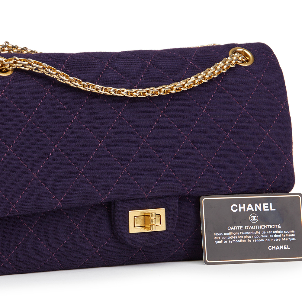 Chanel Violet Quilted Jersey Fabric 2.55 Reissue 226 Double Flap Bag - Image 10 of 10