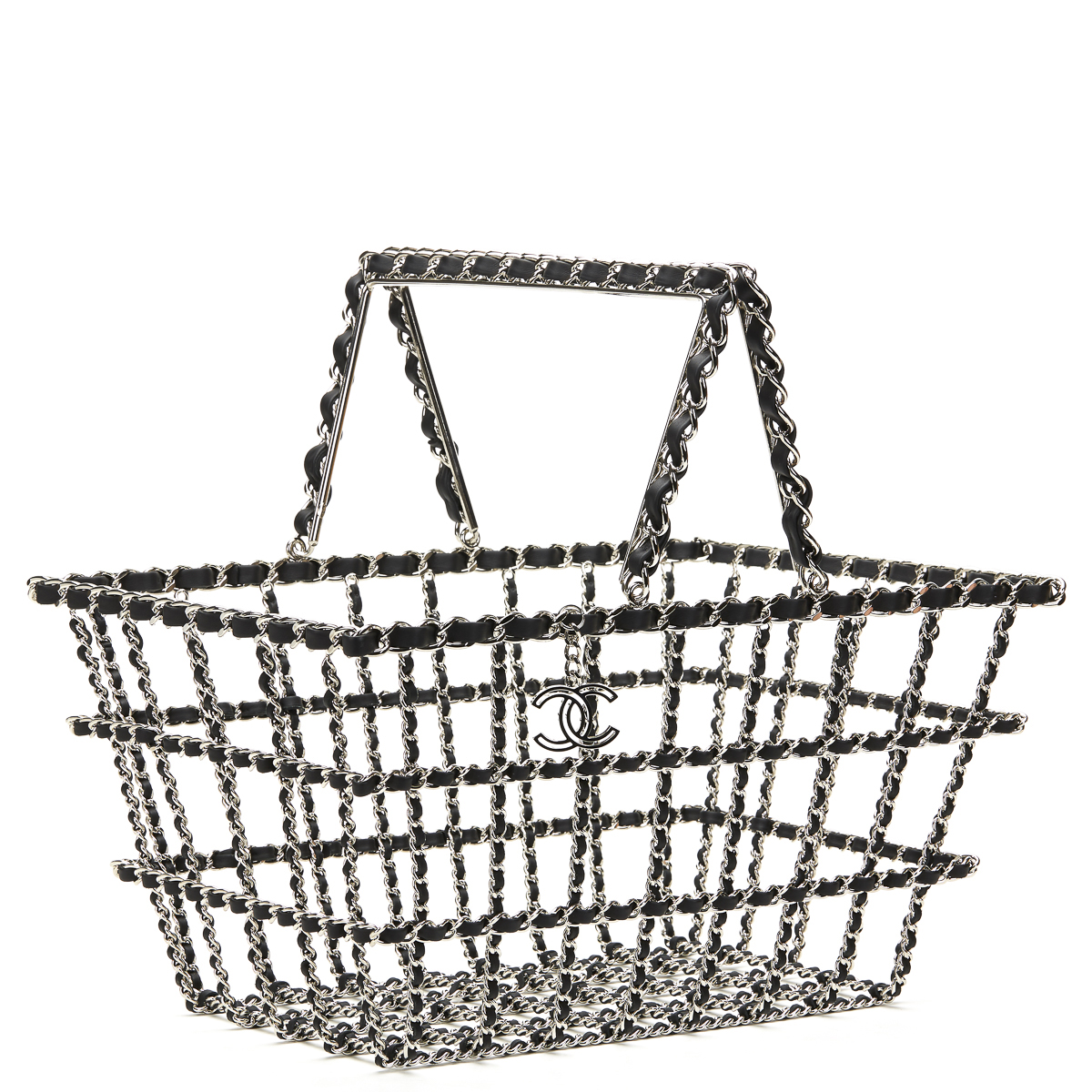 Chanel Silver & Black Calfskin Leather Fall 2014 Act 2 Basket Bag - Image 2 of 9