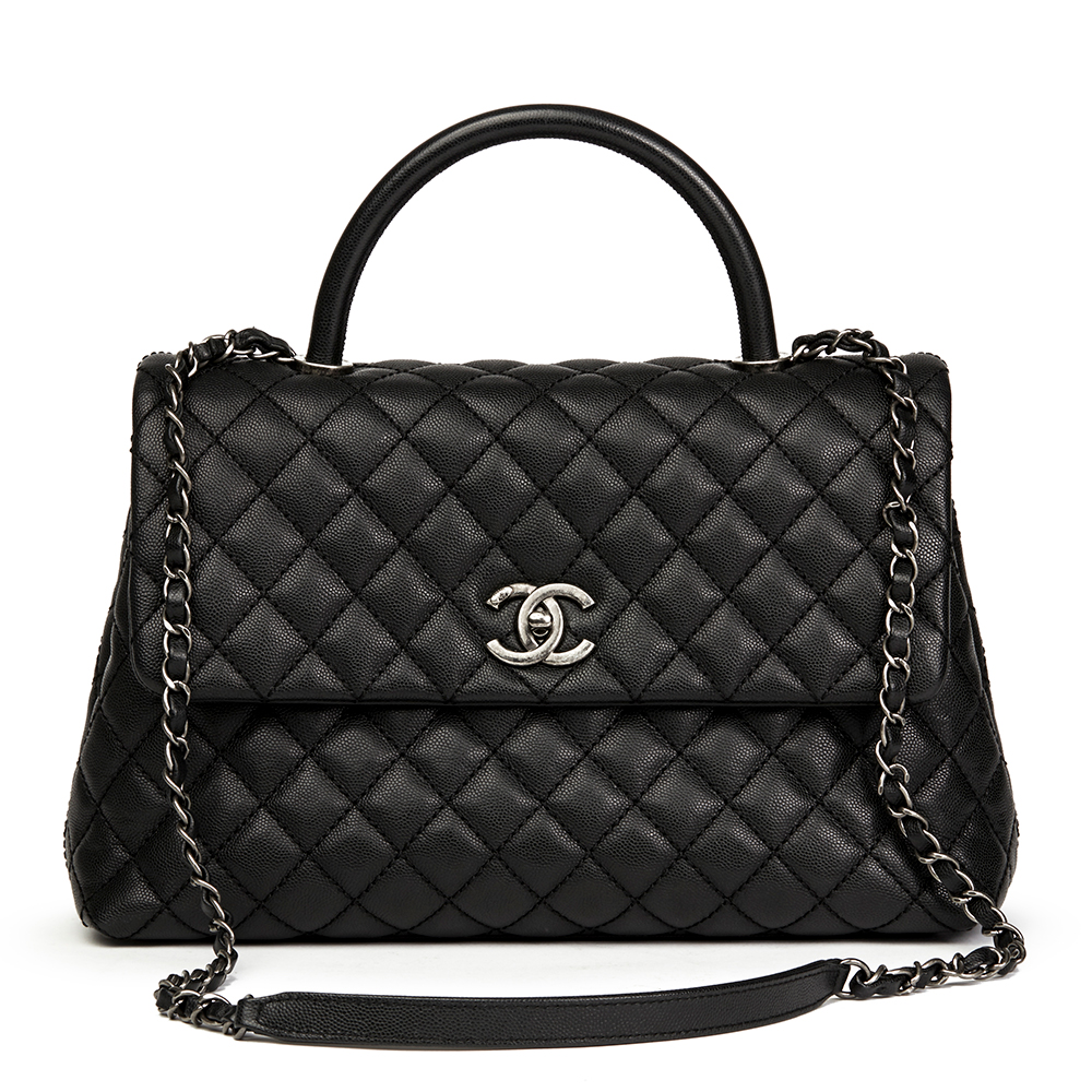 Chanel Black Quilted Caviar Leather Large Coco Handle