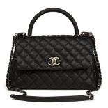 Chanel Black Quilted Caviar Leather Medium Coco Handle