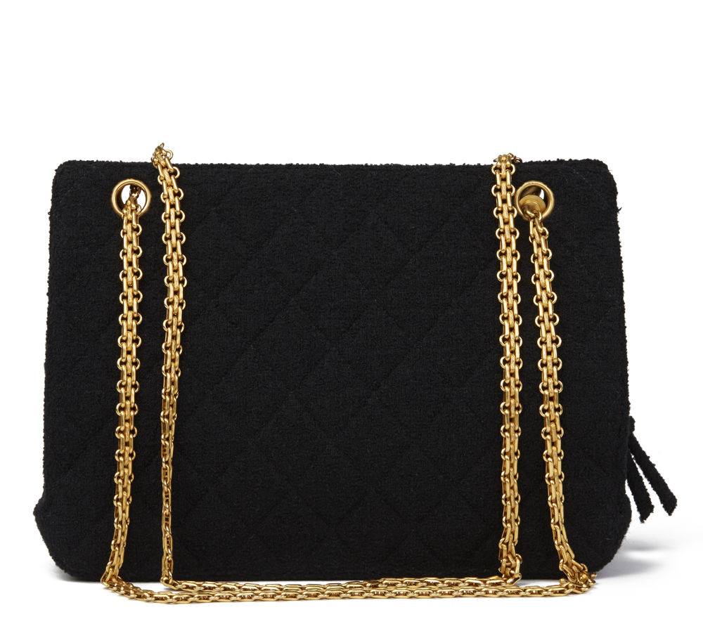 Chanel Black Quilted Tweed Fabric Vintage Timeless Frame Bag