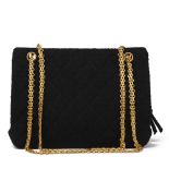 Chanel Black Quilted Tweed Fabric Vintage Timeless Frame Bag