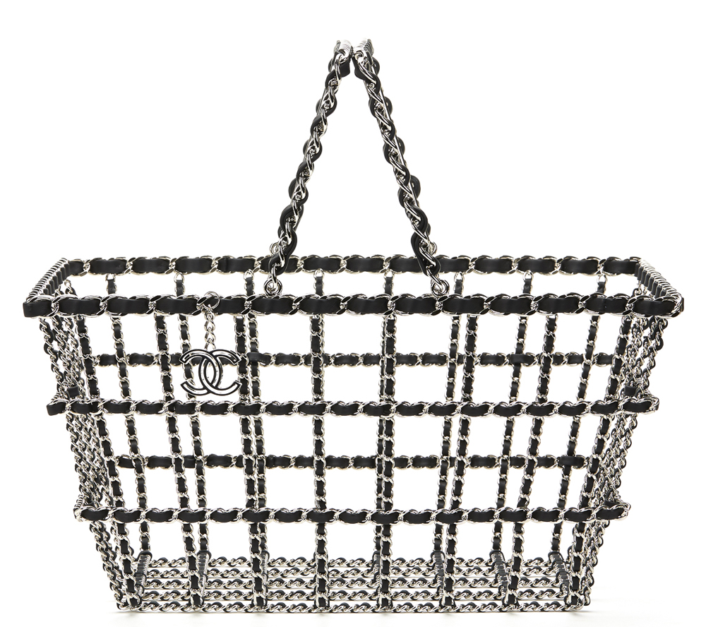 Chanel Silver & Black Calfskin Leather Fall 2014 Act 2 Basket Bag