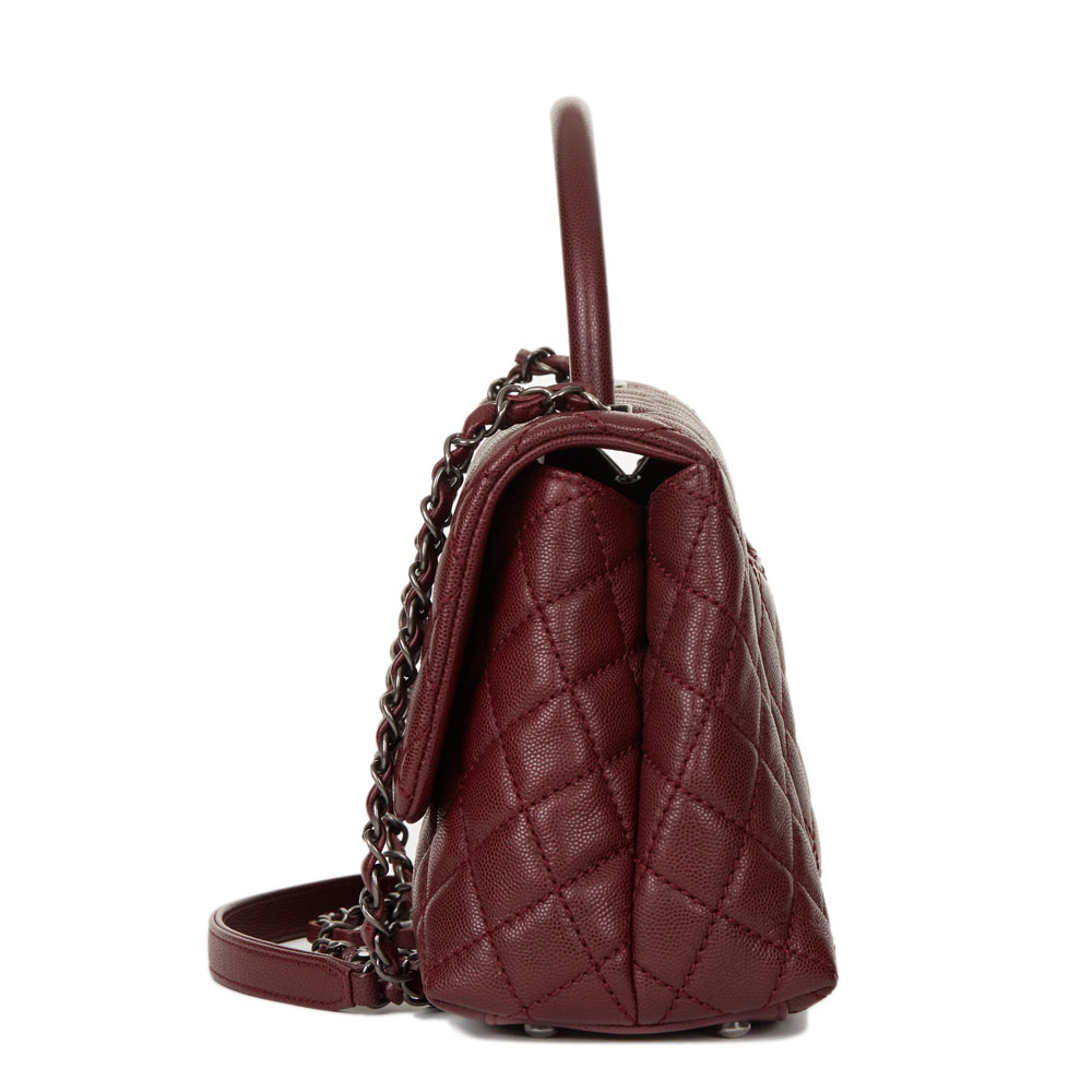 Chanel Burgundy Quilted Caviar Leather Small Coco Handle - Image 3 of 10