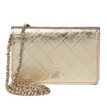 Chanel Gold Quilted Metallic Calfskin Leather Wallet-On-Chain WOC with Rose Gold Trim