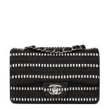 Chanel Black & White Woven Fabric Classic Single Flap Bag