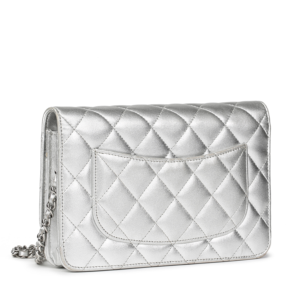 Chanel Silver Quilted Metallic Lambskin Wallet-On-Chain WOC - Image 4 of 11