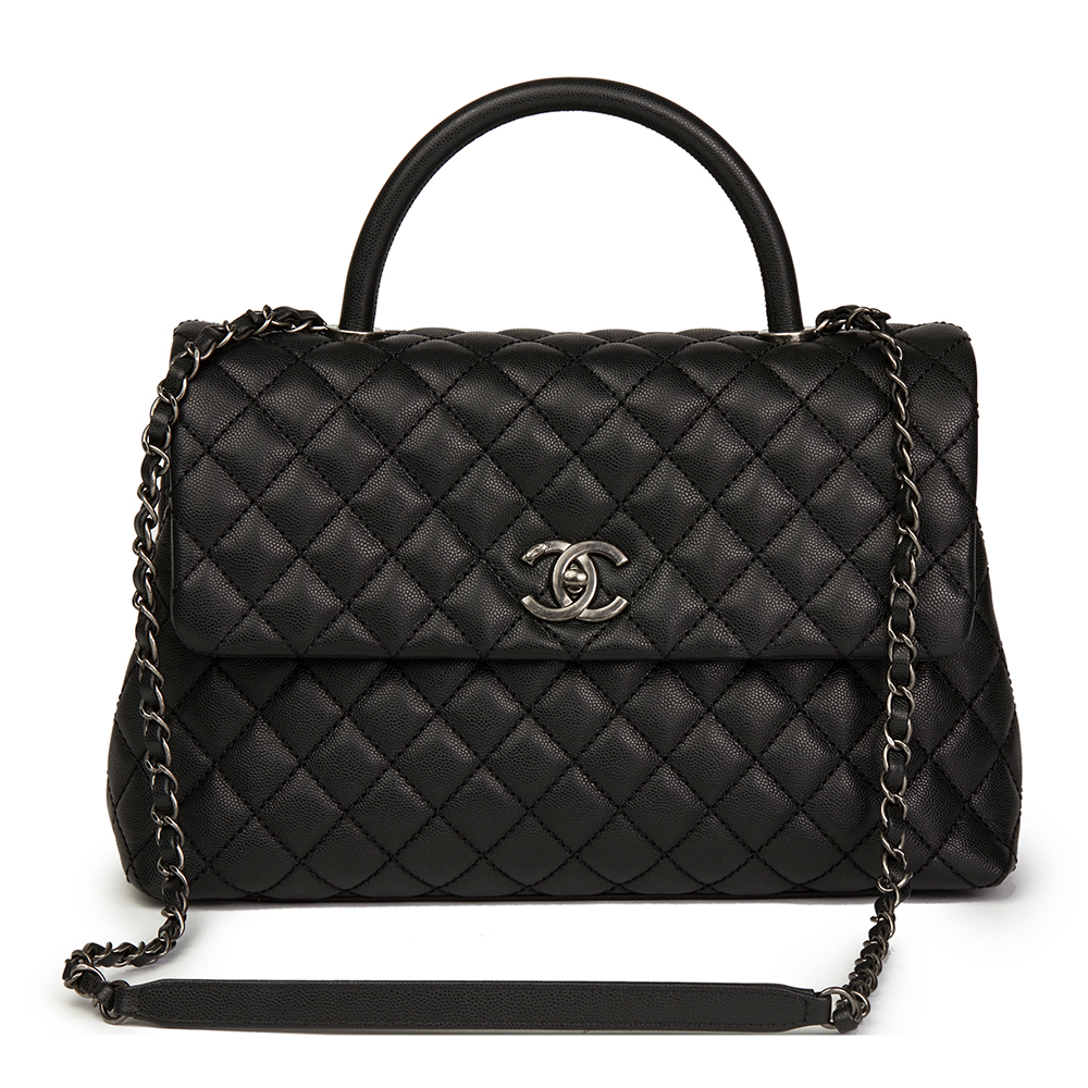 Chanel Black Quilted Caviar Leather Large Coco Handle