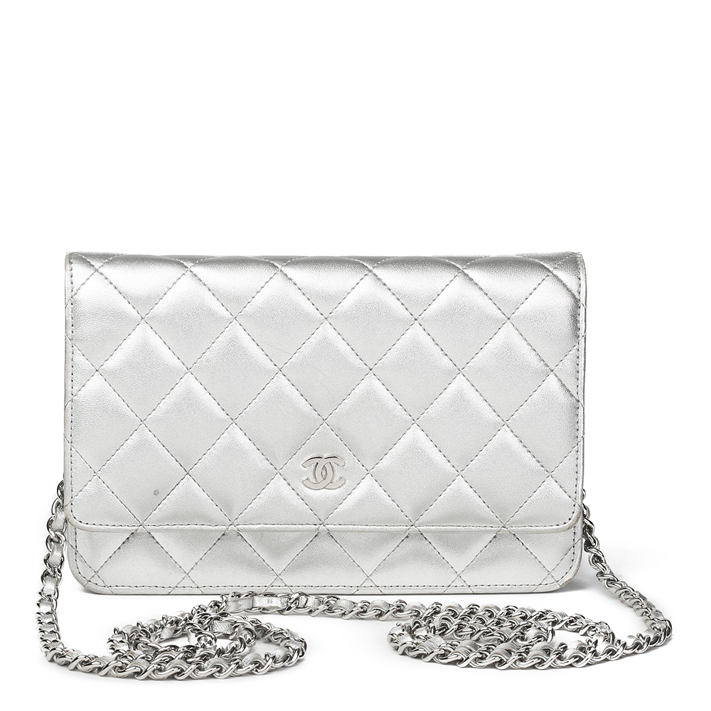 Chanel Silver Quilted Metallic Lambskin Wallet-On-Chain WOC