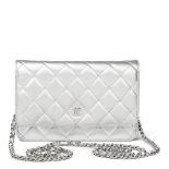 Chanel Silver Quilted Metallic Lambskin Wallet-On-Chain WOC