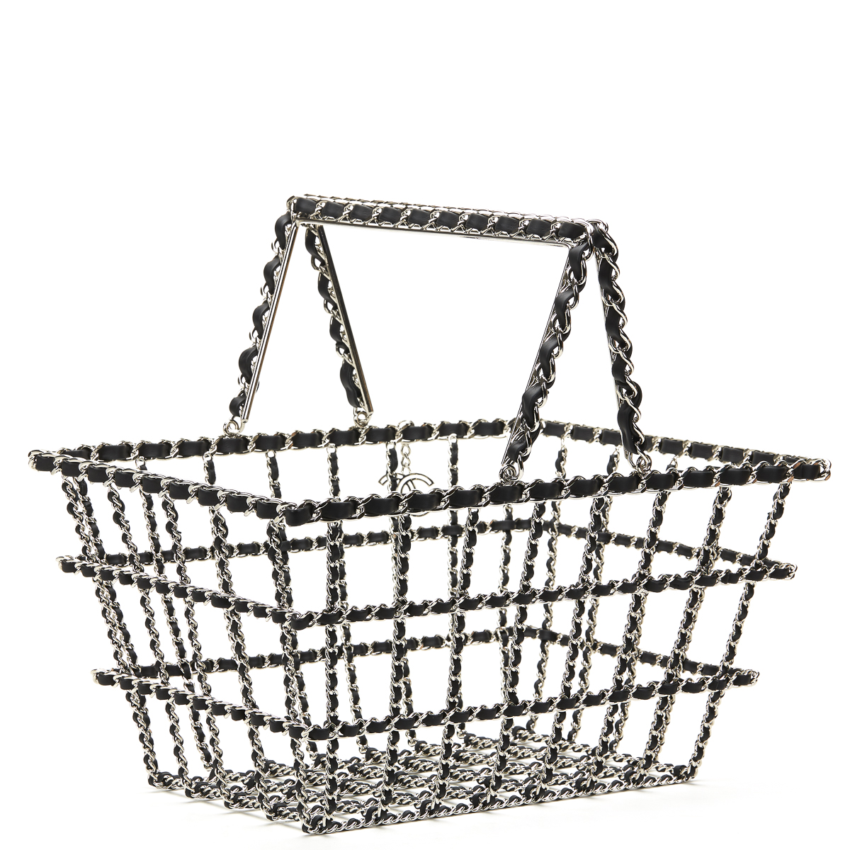 Chanel Silver & Black Calfskin Leather Fall 2014 Act 2 Basket Bag - Image 3 of 9