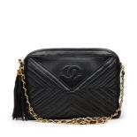 Chanel Black Chevron Quilted Lambskin Vintage Camera Bag