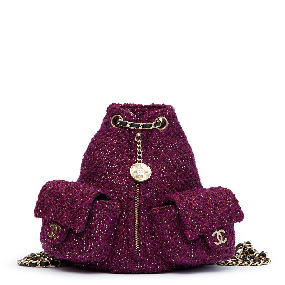 Chanel Aubergine Quilted Tweed Fabric Mini Backpack