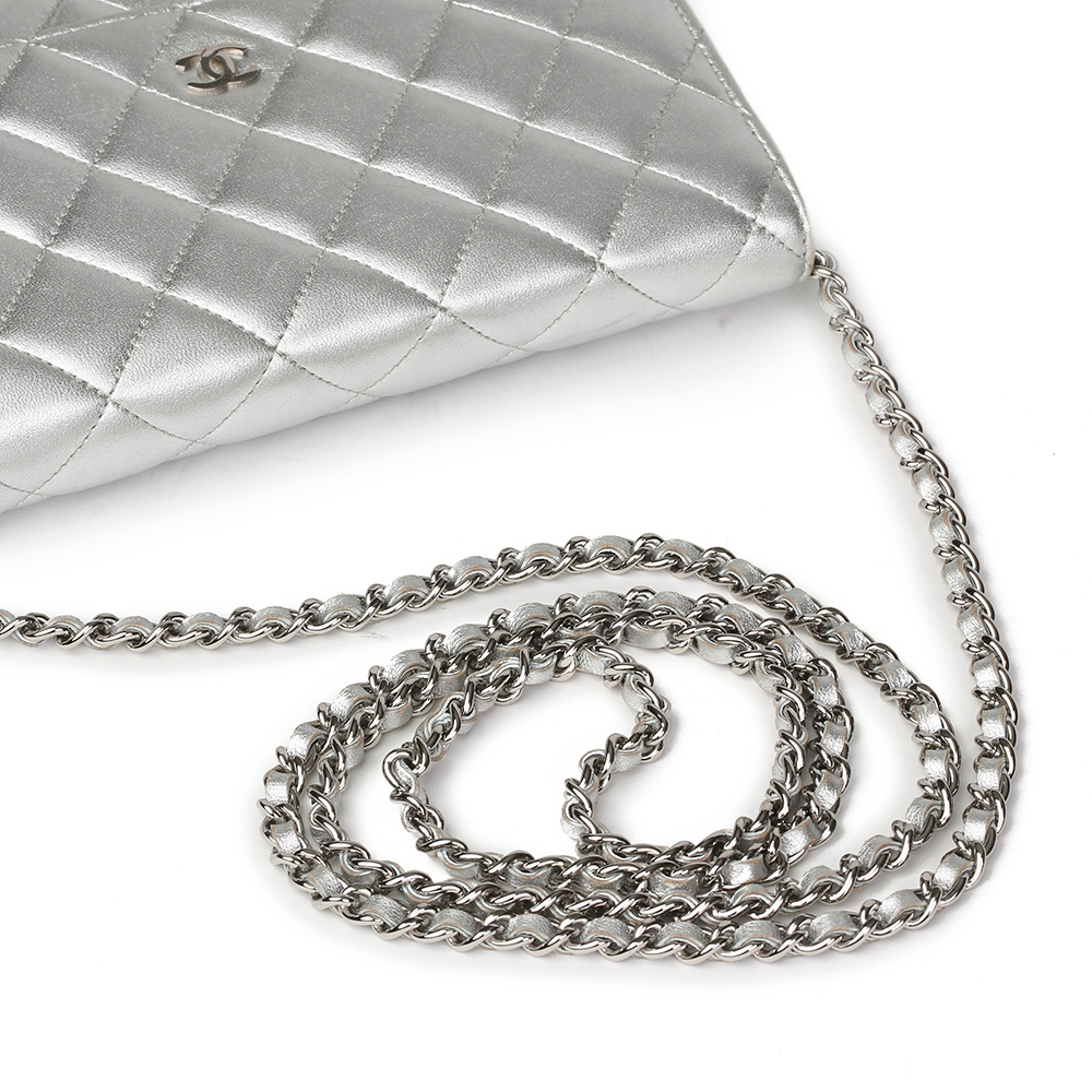 Chanel Silver Quilted Metallic Lambskin Wallet-On-Chain WOC - Image 7 of 11