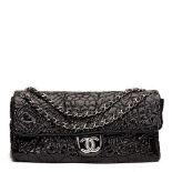 Chanel Black Graphic Edge Quilted Patent Vinyl Jumbo Flap Bag