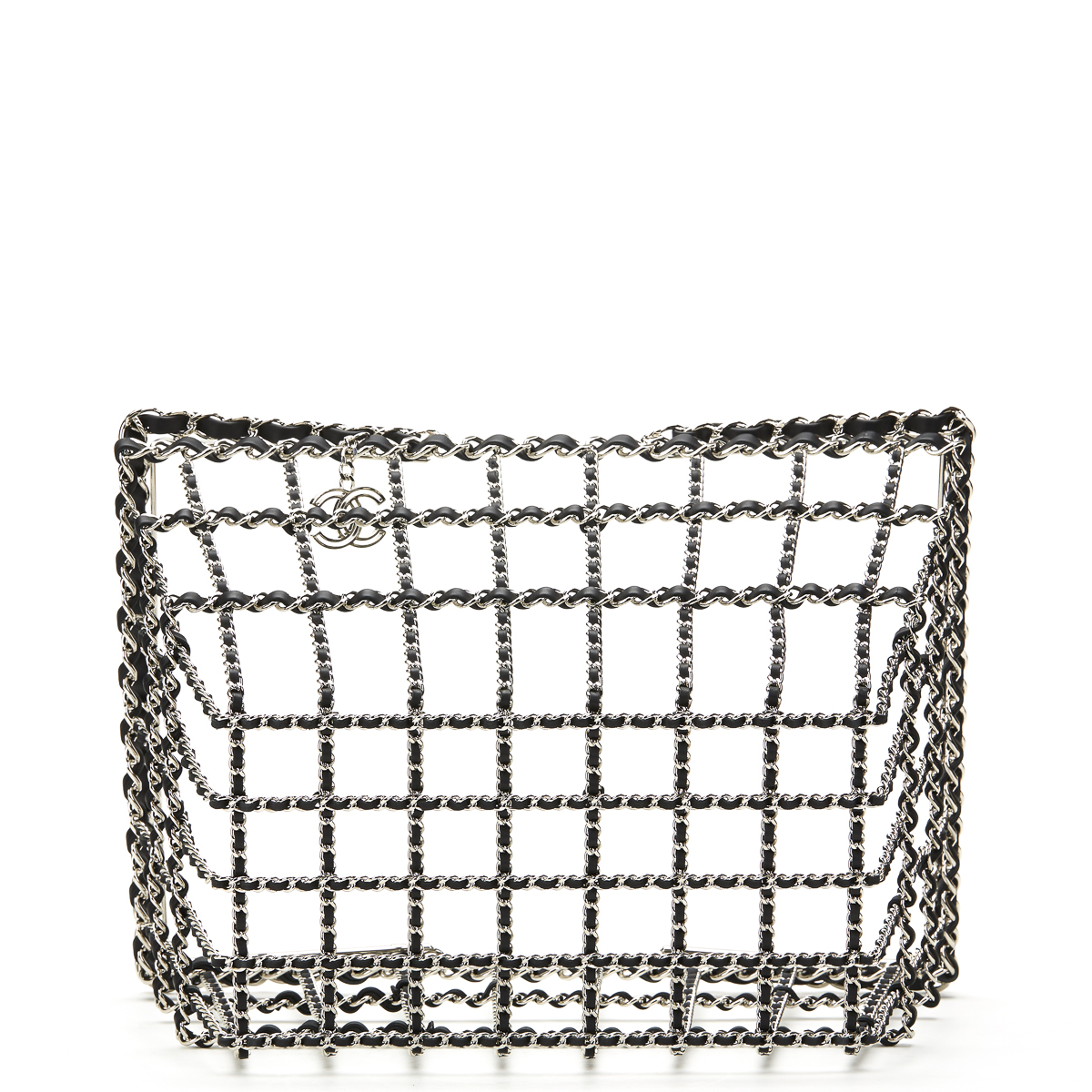 Chanel Silver & Black Calfskin Leather Fall 2014 Act 2 Basket Bag - Image 6 of 9