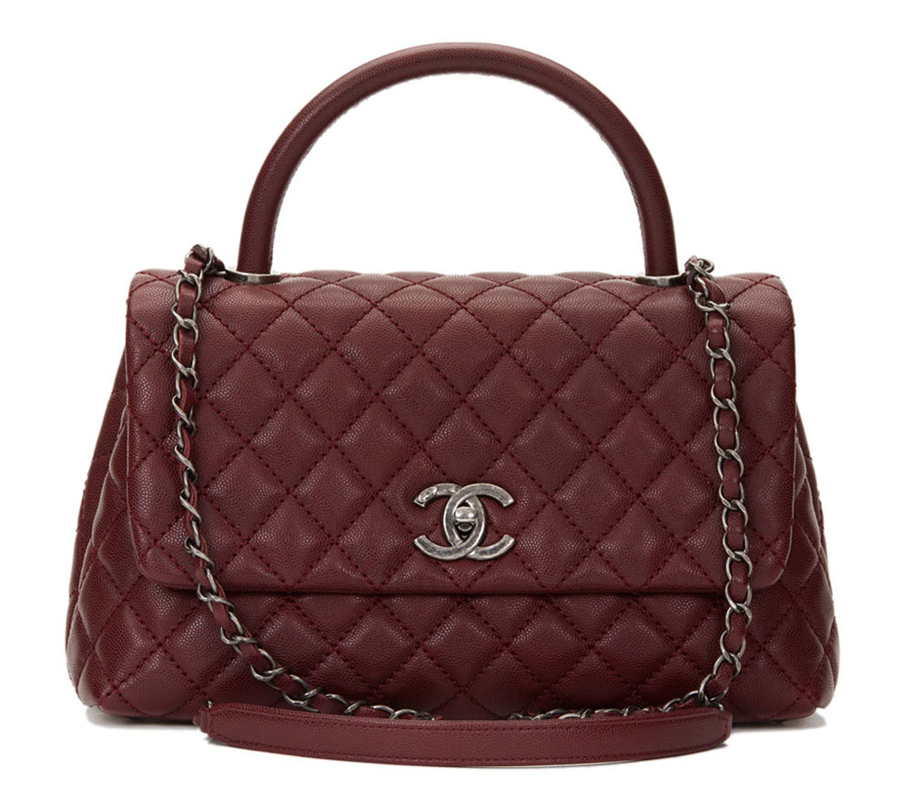 Chanel Burgundy Quilted Caviar Leather Small Coco Handle