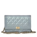 Chanel Blue Quilted Iridescent Calfskin Boy Wallet-on-Chain WOC