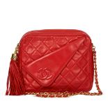 Chanel Red Quilted Lambskin Vintage Camera Bag