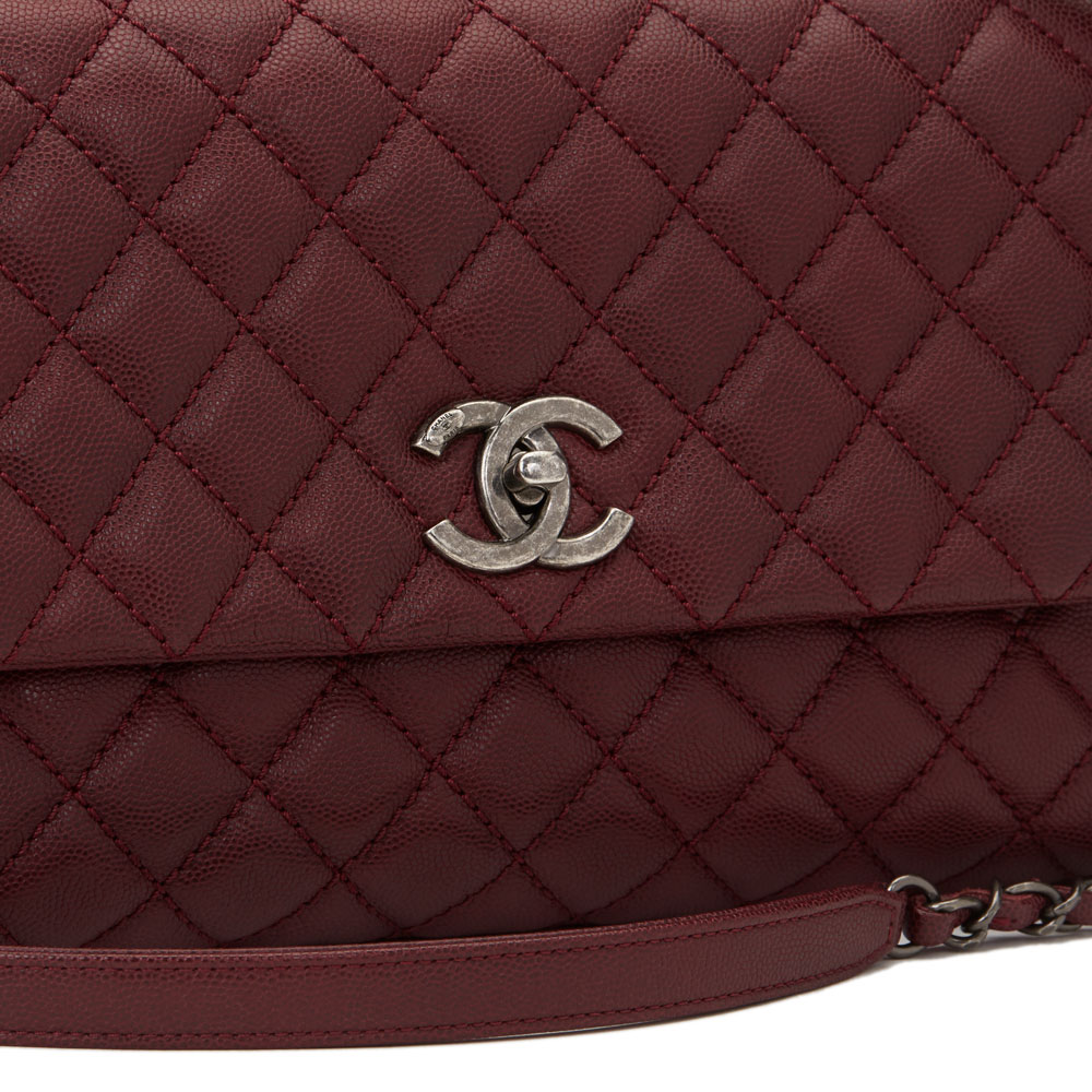 Chanel Burgundy Quilted Caviar Leather Small Coco Handle - Image 6 of 10