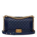 Chanel Navy Quilted Lambskin Medium Le Boy