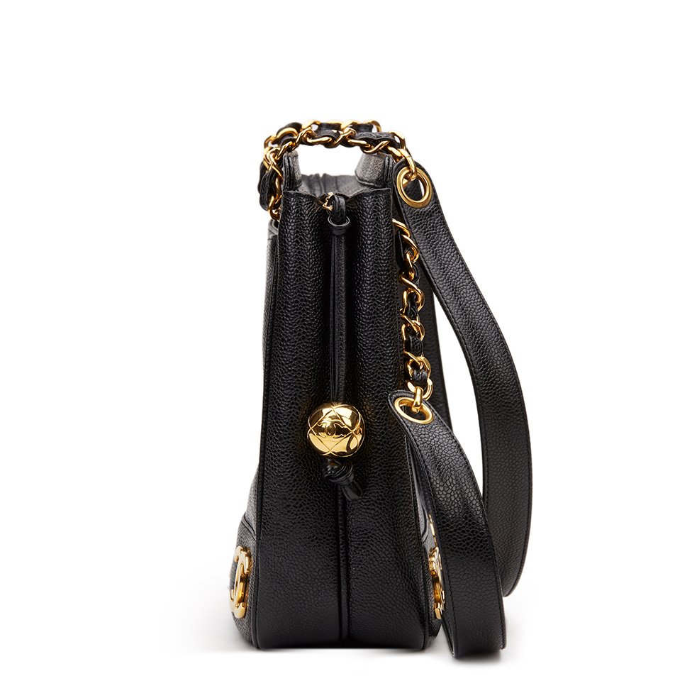 Chanel Black Caviar Leather Vintage Timeless Shoulder Bag - Image 3 of 9