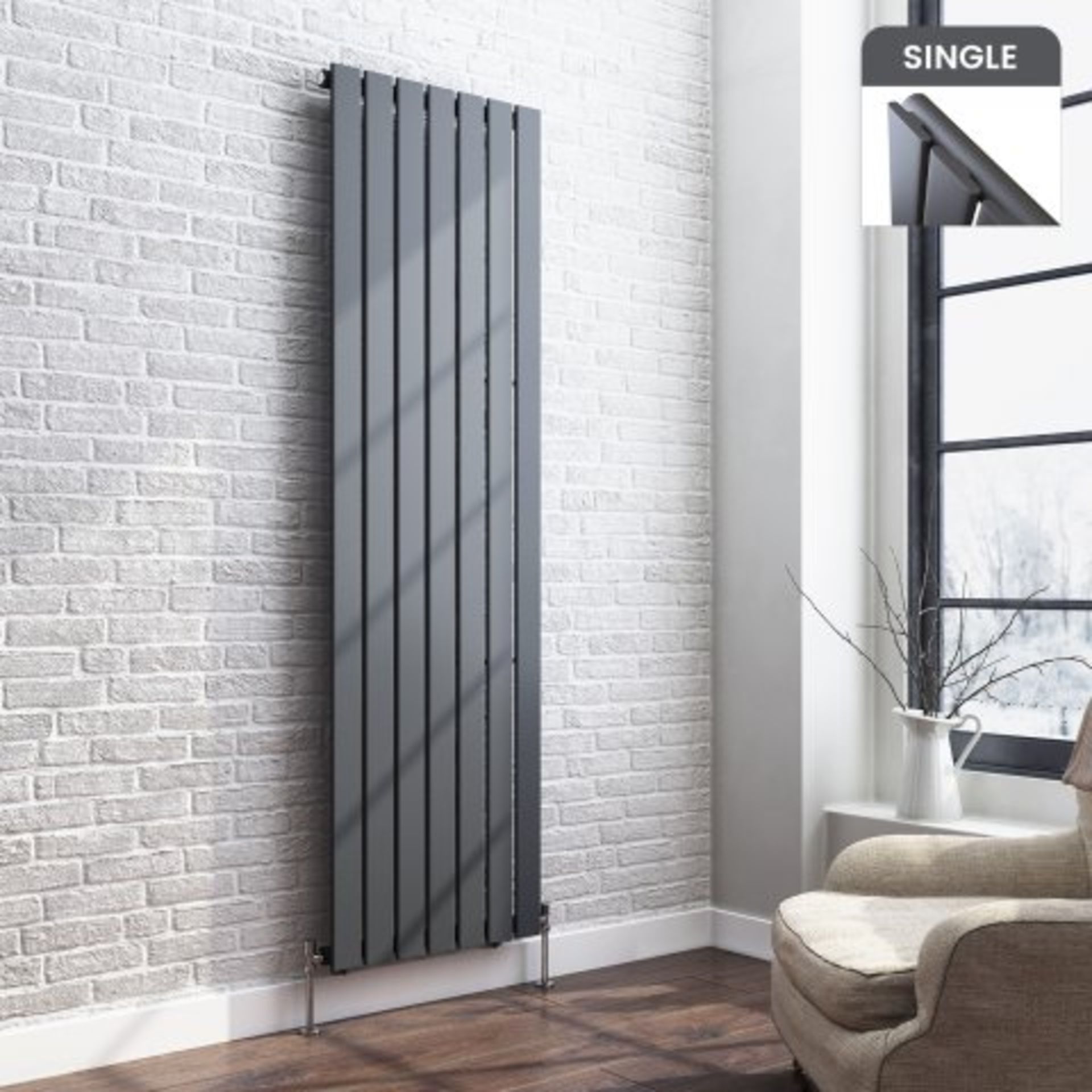 (A1) 1800x532mm Anthracite Single Flat Panel Vertical Radiator RRP £229.99 Designer Touch Ultra-