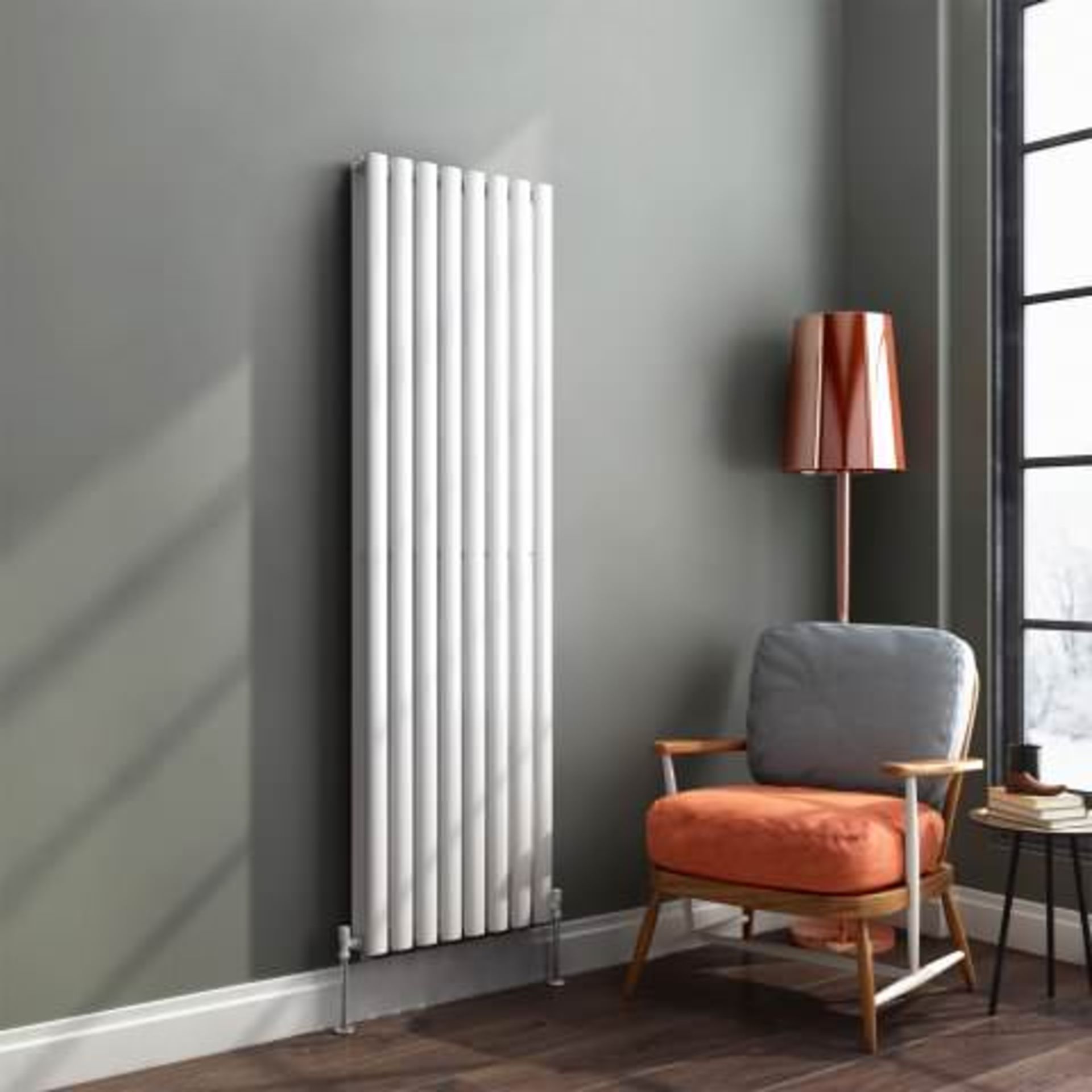 (A23) 1600x480mm Gloss White Double Oval Tube Vertical Radiator RRP £499.99. Designer Touch This - Image 2 of 3