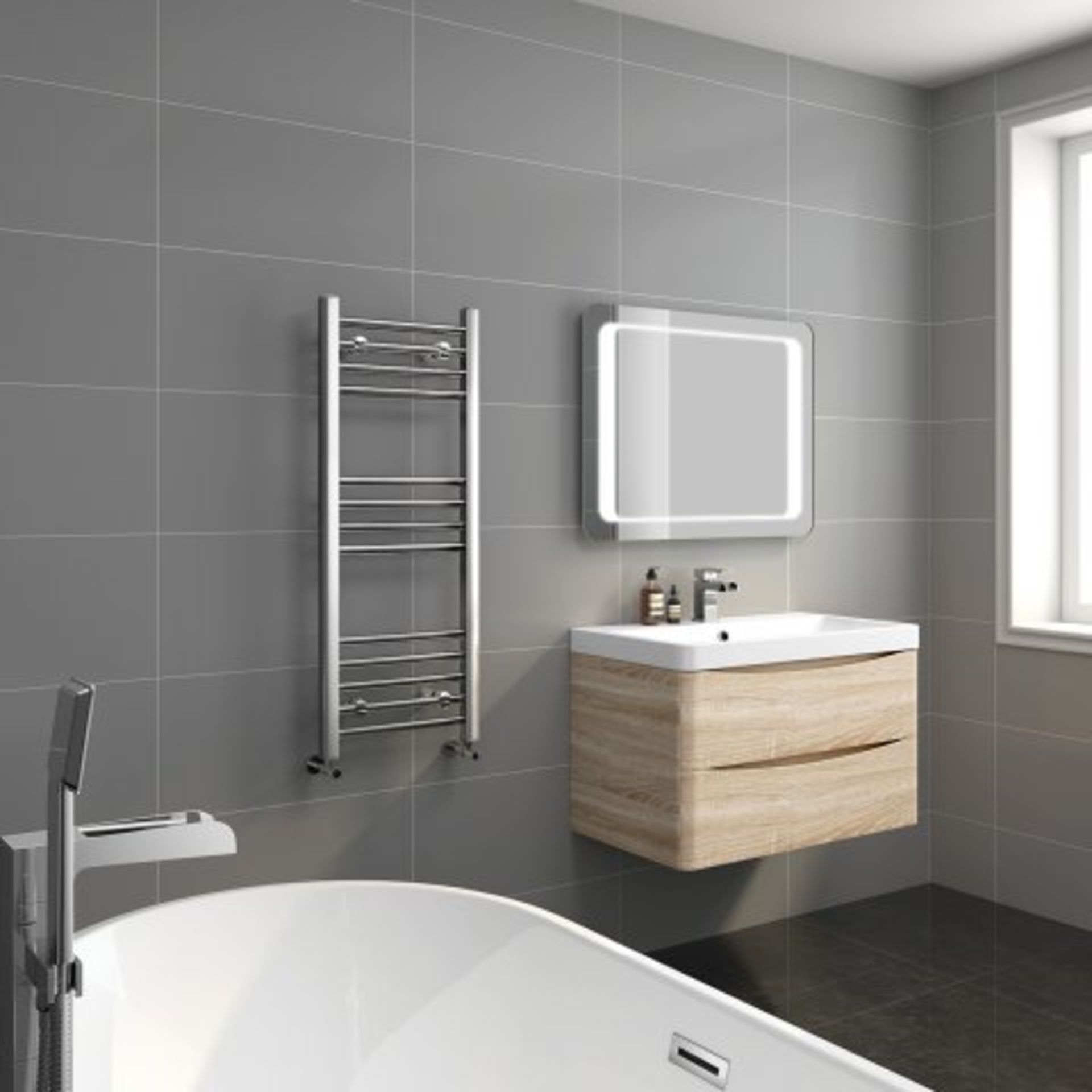 (A18) 1000x400mm - 20mm Tubes - Chrome Heated Straight Rail Ladder Towel Radiator Designer Touch For - Image 2 of 7