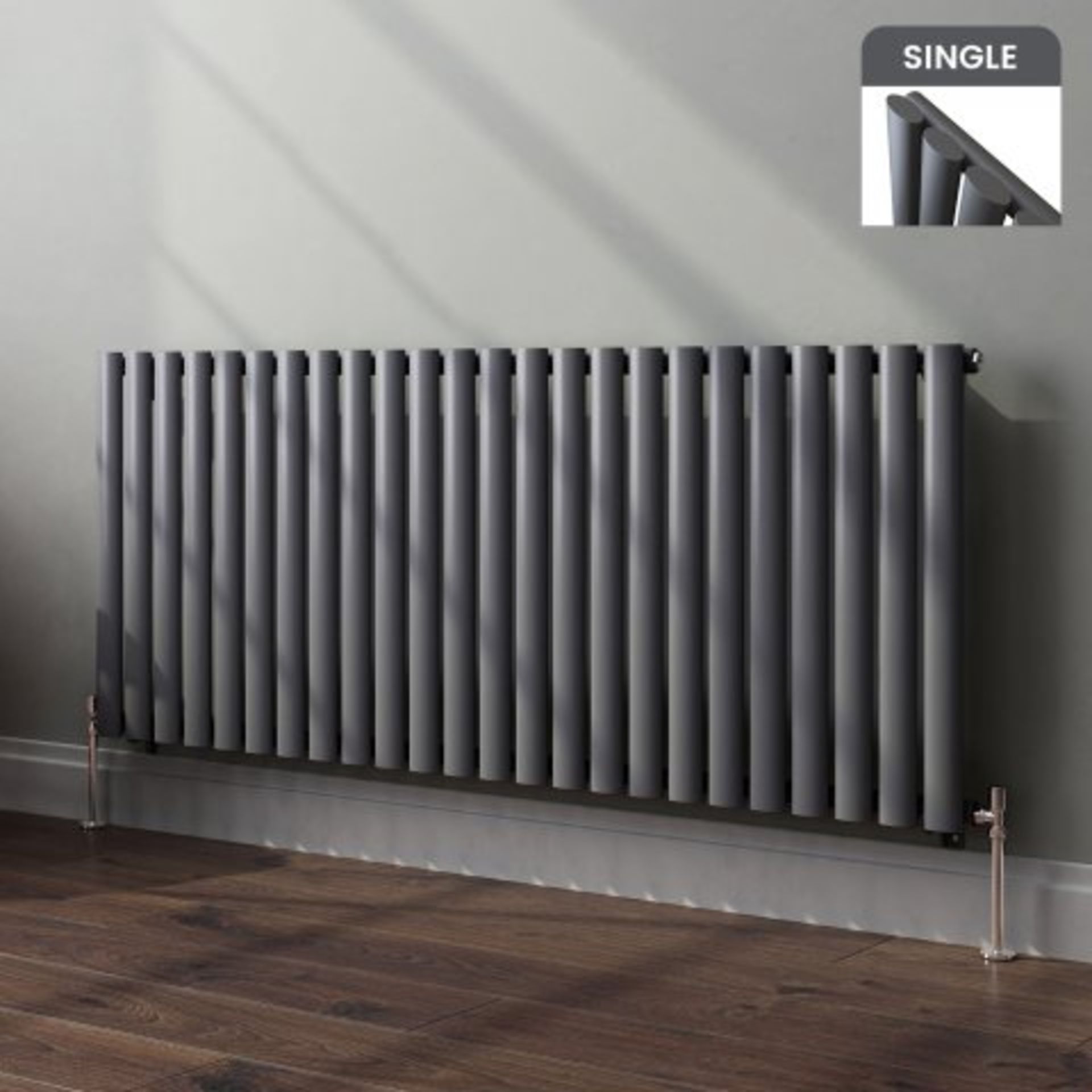 (A2) 600x1440mm Anthracite Single Panel Oval Tube Horizontal Radiator RRP £263.99 Designer Touch