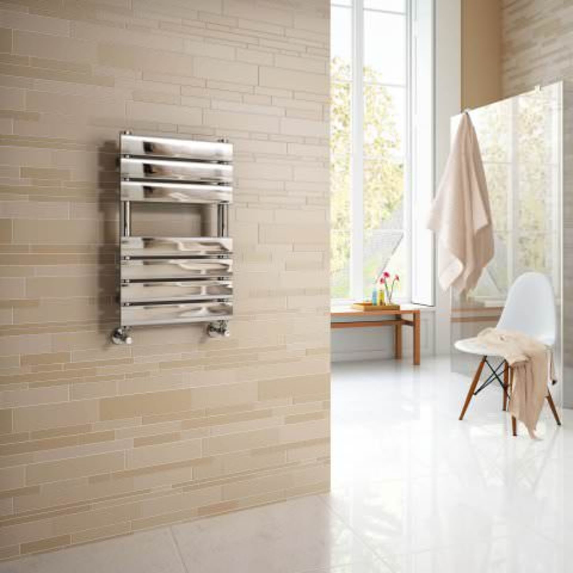 (A41) 650x400mm Chrome Flat Panel Ladder Towel Radiator RRP £179.99 Designer Touch For ultimate - Image 2 of 3
