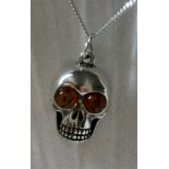 925 Italy Chain with Skull 925 silver Pendant Rare stone Baltic Amber Stones for eyes from Poland