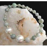 Jadeite Stretchy Bracelet shell pearl and 925 ball