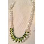 Real Freshwater Cultured Button Pearls hand knotted green metallic pearls Necklace 1920 style