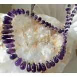 Purple Amethyst Gemstones Graduated plain beads Drops 70 cts 31cm length '