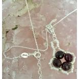 925 Italy Chain Necklace with Garnet pendant 4 mm rondelles fliagree heart bail 18‰Û