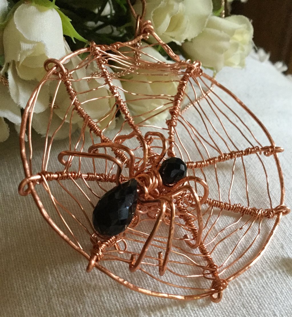 Harry Potter Spider large rose gold cover wire spiders Web with gem of Black Spinel Spider