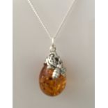 Bee-witching real Baltic Amber drop with a sterling silver bee Italy 925 sterling silver chain Bee