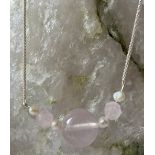 Rose Quartz large bead freshwater cultured pearls facet beads on 925 silver popcorn slider bracelet