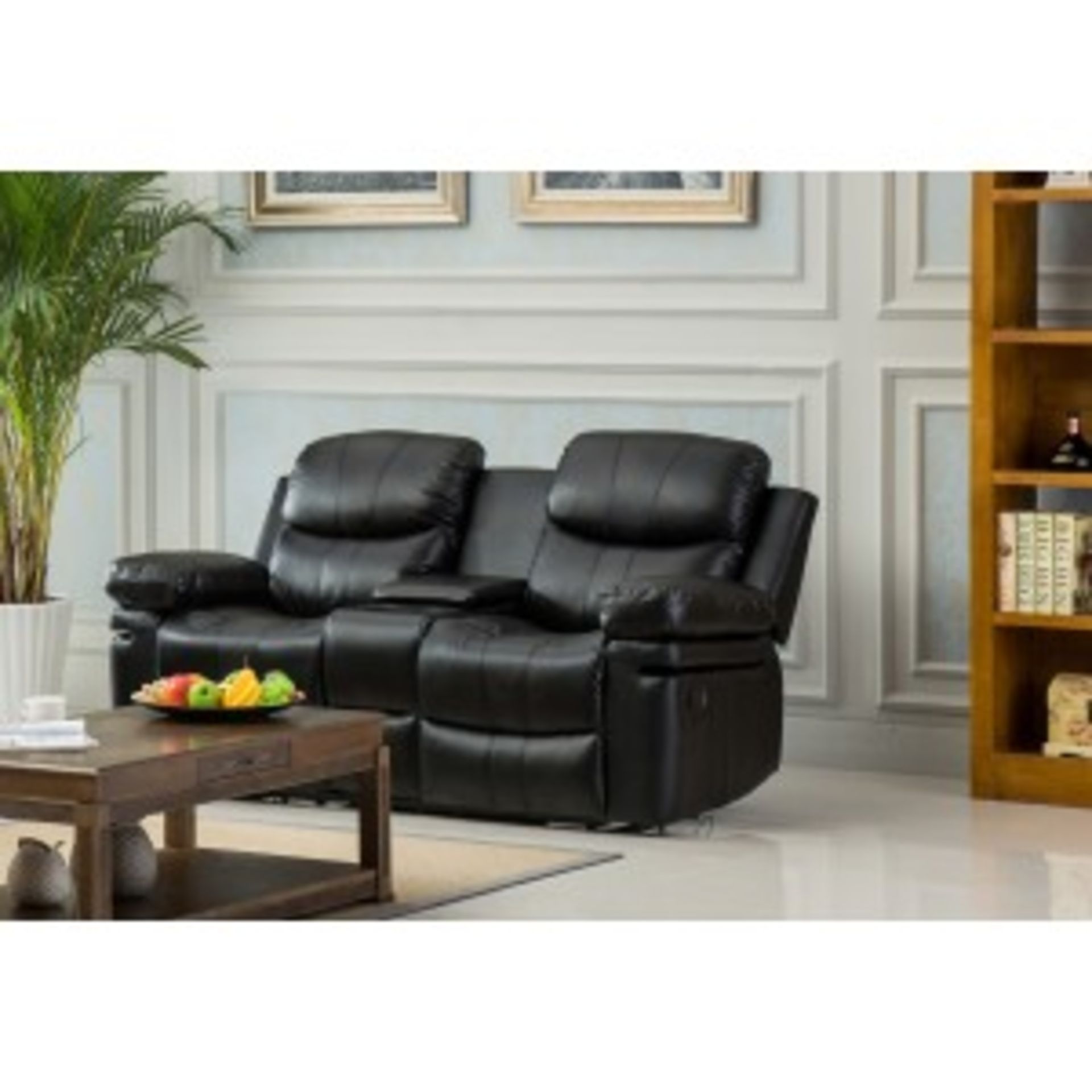 Brand New 2 Seater Manhattan Electric Reclining Sofa With Console And Drinks Holder In Black Leather